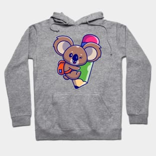 Cute Koala Wear Backpack And Hug Pencil Cartoon Hoodie